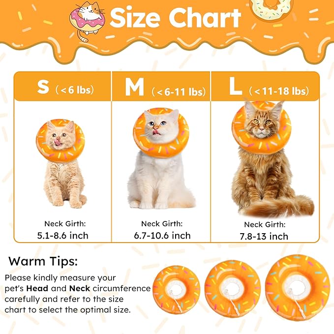 Cat Cone Collar Soft, Cat Recovery Collar for Wound Healing Cute Donut Adjustable Kittens Cones to Stop Licking Comfortable Lightweight Neck Elizabethan Collars for Cats Kittens After Surgery