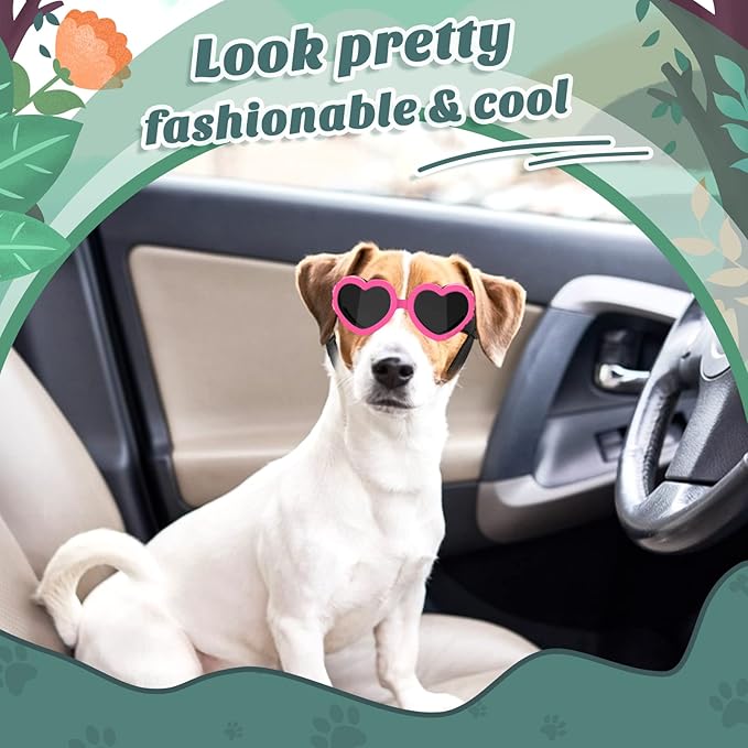 Small Dog Sunglasses UV Protection Goggles Eye Wear Protection with Adjustable Strap Doggy Heart Shape Anti-Fog Sunglasses for Pet Dogs Sun Glasses Doggie Windproof Glasses, Pink