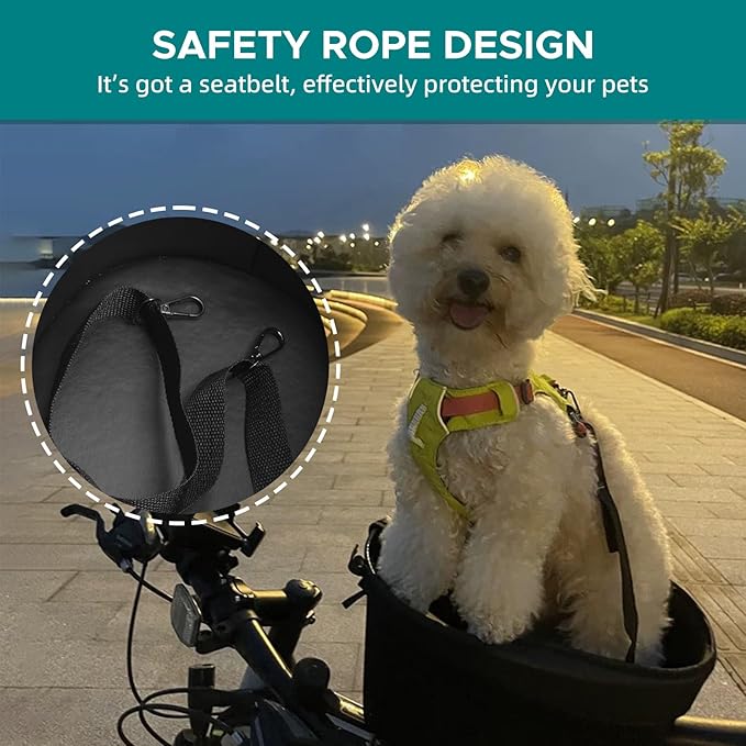 Dog Bike Basket Mountain Bike Shopping Basket Portable Cat and Dog Carrier for Bike Front Crossbar with Sponge Liner ty Strap (Black)