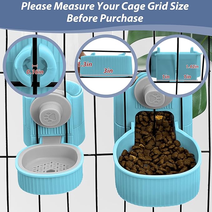 Fhiny Rabbit Food & Water Dispenser, Large Capacity Gravity Guinea Pig Feeder and Waterer Set for Cage Hanging Automatic Bunny Feeder for Bunny Guinea Pig Chinchilla Ferret Cat Puppy