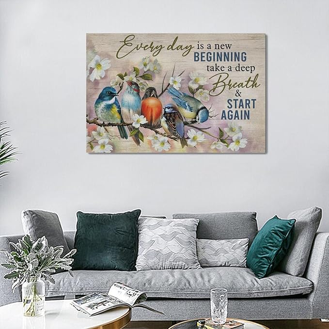 Bird Wall Art Farmhouse Flower Branch Pictures Rustic Country Birds Wall Decor Floral Canvas Print Painting Artwork for Bathroom Living Room Bedroom 16"x24"