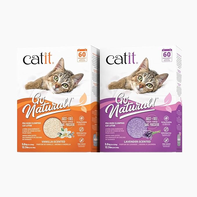 Catit - Go Natural Pea Husk Clumping Cat Litter - Lightweight, Dust Free, Easy Cleaning & Scooping, Flushable Kitty Litter with Odor Control & Subtle Fragrance - 12.3 Lbs, Lavender Scented
