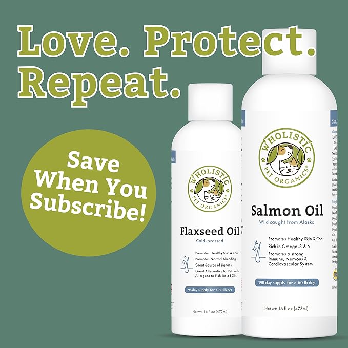 Wholistic Pet Organics Salmon Oil: Deep Sea Wild Alaskan Salmon Oil for Dogs - Omega 3 Dog Fish Oil with EPA and DHA for Skin, Coat, Heart and Nervous System Health - 4 Oz
