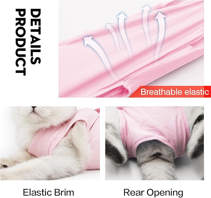 DOTON Cat Recovery Suit for Male and Female Surgical Post Surgery Soft Cone Onesie Shirt Clothes Neuter Licking Protective Diapers Outfit Cover Kitten Spay Collar(L, Pink)