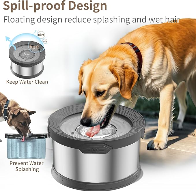 10L Dog Water Bowl No Spill 2.6 Gallon Super Large Capacity Stainless Steel No Splash Dog Bowls 338oz Slow Drinking Feeder with Non-Slip Base Pet Water Dispenser for Dogs