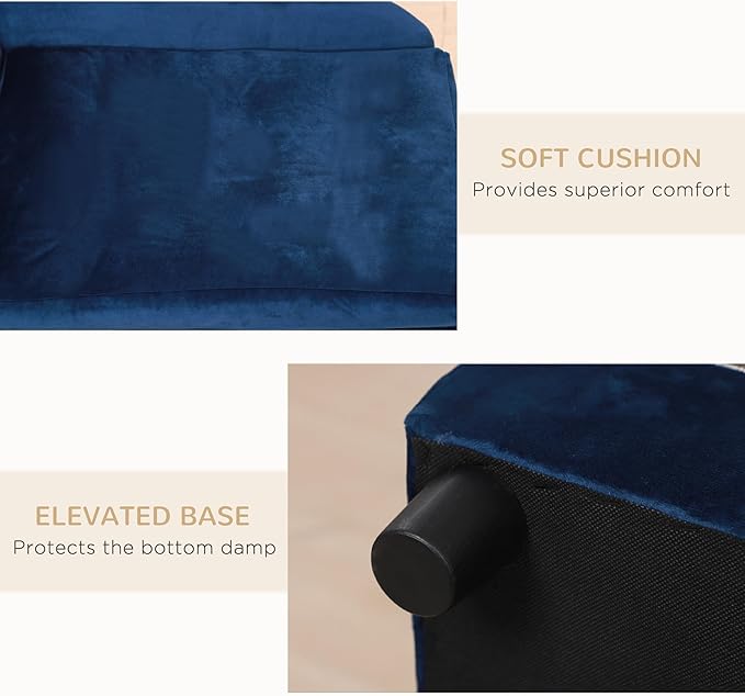 PawHut Luxury Fancy Dog Couch with Hidden Storage, Small Dog Sofa Bed with 2" Soft Foam, Modern Pet Furniture for Puppies & Little Breeds, Blue