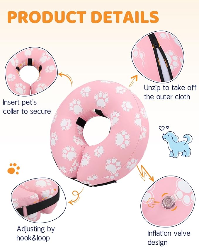 Supet Inflatable Dog Cone Collar for Large Medium Small Dogs, Soft Cone Collar for Dogs Cats, ECollar Doggie Neck Donut Dog Cone Alternative After Surgery