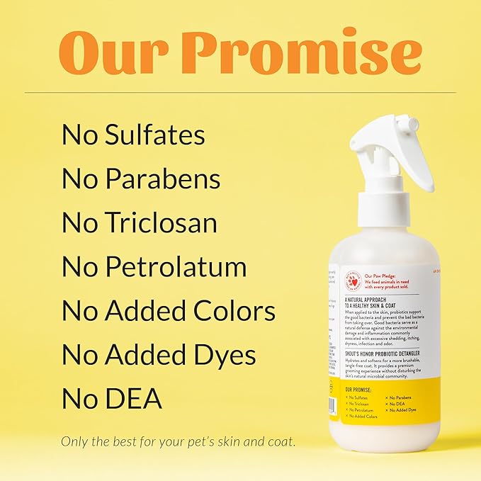 Skout's Honor Pet Detangler Spray - Hydrating & Conditioning with Avocado Oil & Probiotics, 97% Natural, Paraben & Sulfate-Free, softens for a More brushable Coat, Daily Use, 8oz, Honeysuckle, 2-Pack