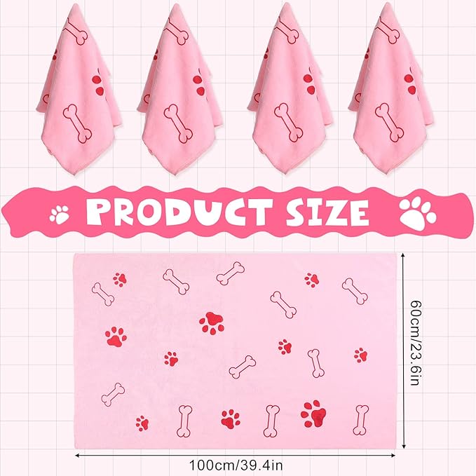 Chumia 4 Pcs Dog Towels for Drying Dog Puppy Bulk Microfiber Absorbent Paw Towel Pet Bathing Supplies Quick Drying for Medium Cats Pets Shower(24 x 40 Inch,Pink)