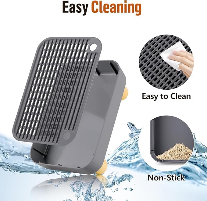 Cat Litter Box Step Ramp, Cat Litter Catcher Mat with Wooden Feet, Filter Function, Cat Pedal Stool for Self-Cleaning Cat Litter Box, Ideal for Kitten & Elderly Cats (Dark Grey)