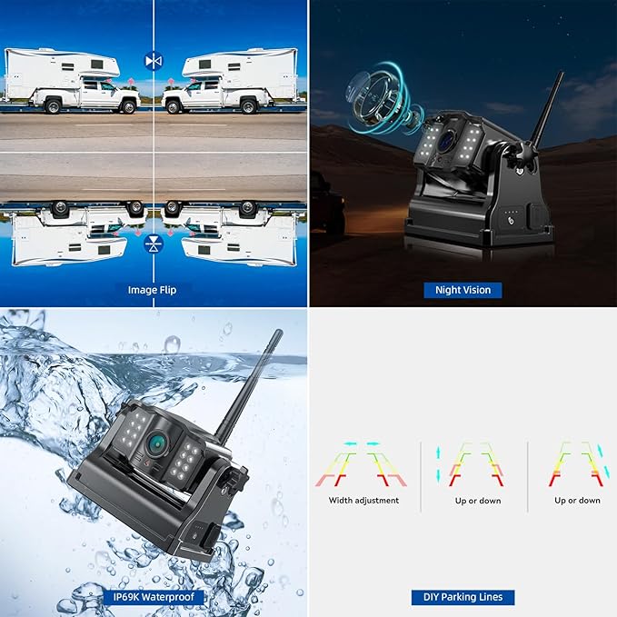eRapta 2 Wireless Backup Camera Magnetic: 10.1" IPS DVR Monitor, Install-Free RV Backup Camera with Infrared Night Vision, Built-in 9600mAh Battery for Trailer/RV/Truck/Horse Trailer/Tractor ACT1002