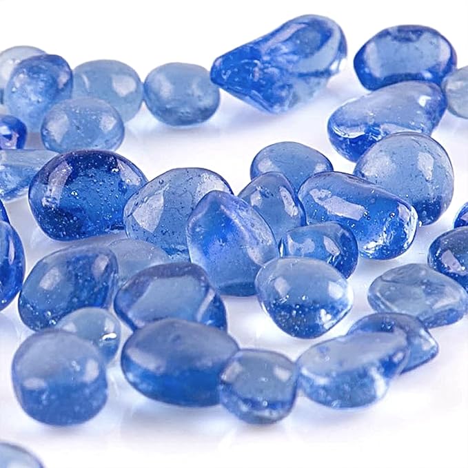 1 Lb (460 g) Light-Blue Sea Glass Stones Irregular Rainbow Glass Pebble Decorative Rock Quartz Tumbled Gemstone Chips for Aquarium Decoration/Vase Filler/Jewelry Making/Handwork Craft/Gems Display