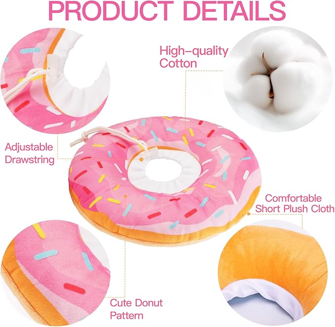 Cat Cone Collar Soft, Cute Cat Donut Collar After Surgery, Adjustable Kitten Recovery Cones to Stop Licking, Lightweight Neck Elizabethan Collars for Cats Kittens (Pink, Medium)