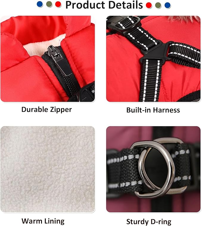 HDKUW Small Dog Jacket, Small Dog Coat Harness Winter Warm Vest Jacket Waterproof Cotton Costume for Puppy Small Dogs (M, Green)