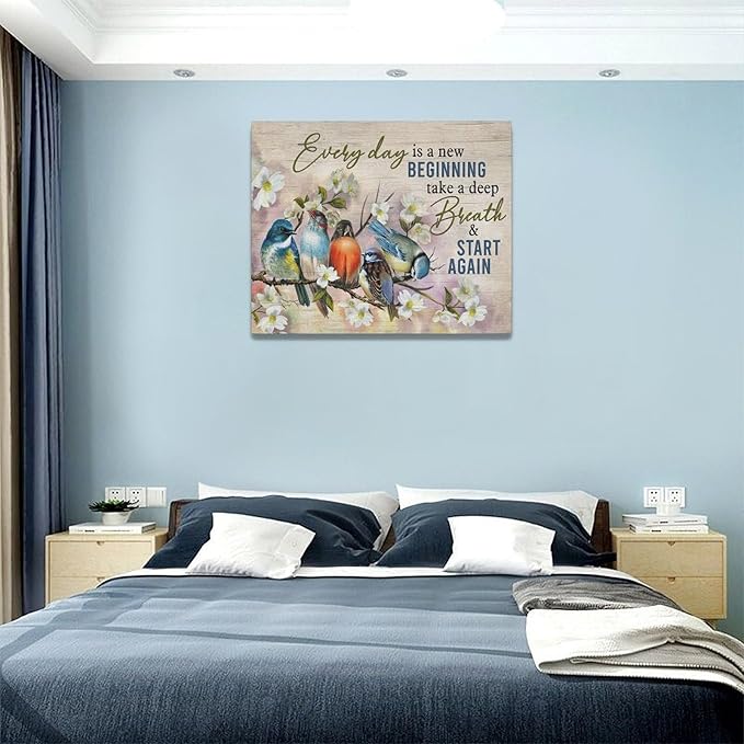 Bird Wall Art Farmhouse Flower Branch Pictures Rustic Country Birds Wall Decor Floral Canvas Print Painting Artwork for Bathroom Living Room Bedroom 16"x20"