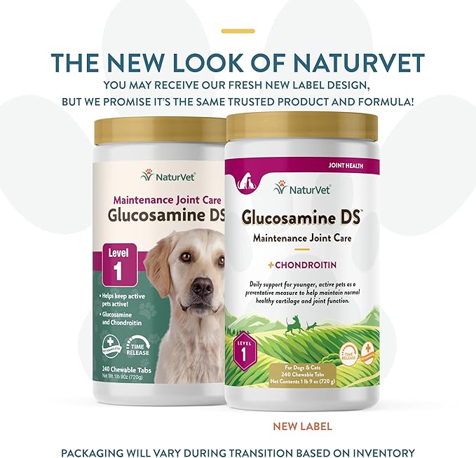 NaturVet – Glucosamine DS - Level 1 Maintenance Care | Preventative Care to Maintain Healthy Cartilage & Joint Function | Enhanced with Glucosamine & Chondroitin | for Dogs & Cats (240 Tablets)