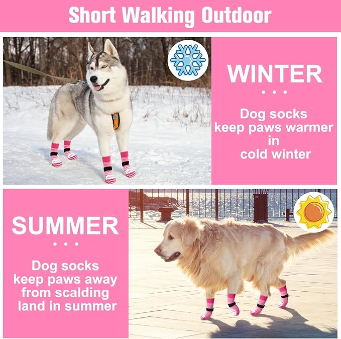 BEAUTYZOO Anti Slip Dog Socks for Small Medium Large Dogs,Paw Protector with Grips for Hardwood Floor Hot/Cold Pavement,Traction Control 3 Pairs AntiTwist Dog Shoes to Prevent Licking for Senior Dog