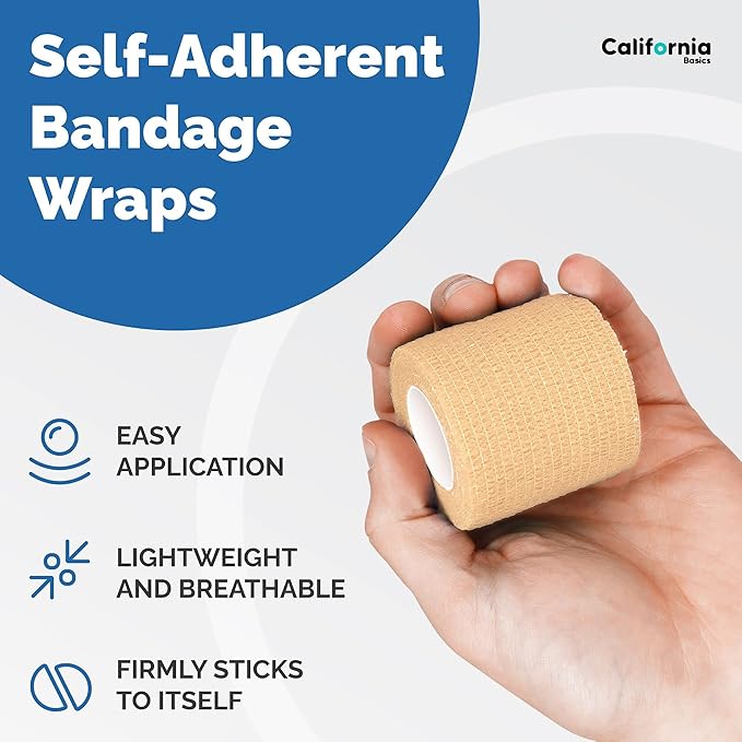 12 Pack Self-Adhesive Bandage Wrap - 2 Inches x 5 Yards - Elastic Self Adherent Cohesive Wrap Bandage - Breathable Athletic Tape for Wrists, Knee, and Ankle - First Aid Sports Wrap - Brown