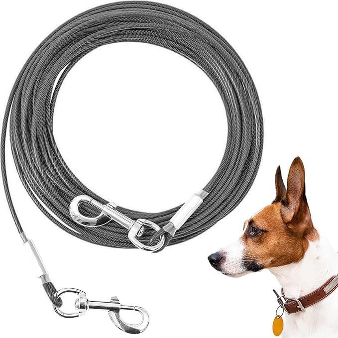 Tie Out Cable for Dogs,50FT Dog Leads,Heavy Duty Tie Out Cable for Large Dogs Up to 125lbs,Durable Dog Runner Tether Line for Outdoor,Yard
