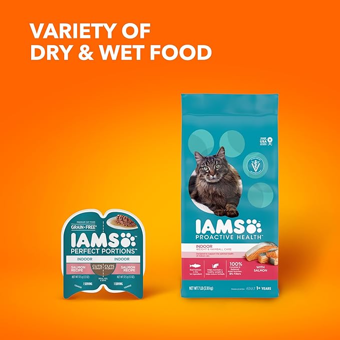 IAMS Proactive Health Indoor Weight Control & Hairball Care Adult Dry Cat Food, Salmon Recipe, 3.5 lb. Bag