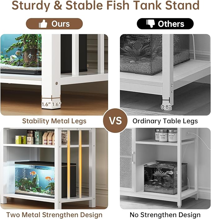 55-75 Gallon Aquarium Stand with Power Outlet, Heavy Duty Fish Tank Stand with Cabinet Storage & Adjustable Shelf, for Fish Tank, Turtle Tank, Reptile Terrarium, 1000LBS Capacity, White