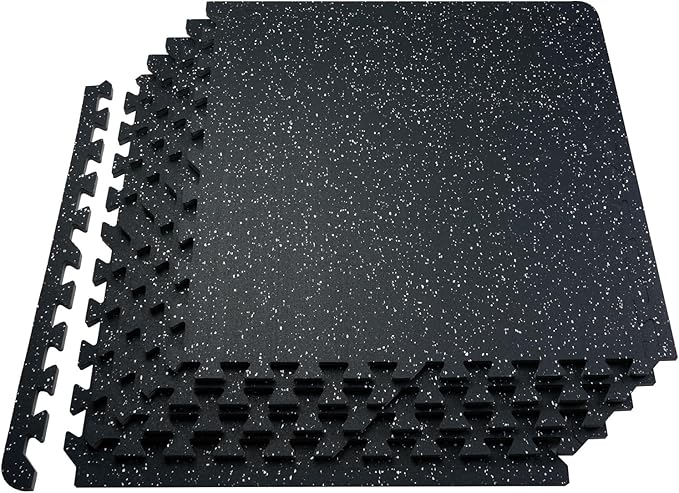 VEVOR 0.56 Inch Thick Gym Floor Mats, 25 Tiles Rubber Top with EVA Foam, 25" x 25" Gym Flooring Workout Mat with 100sq.ft Coverage, Interlocking Puzzle Mats for Home, Garage, Black & White