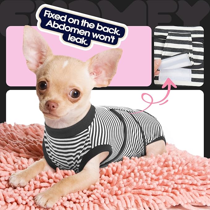 FUAMEY Dog Recovery Suit Male,Dogs Surgery Neuter Suits Puppy Spay Shirts for Female Protect Dog's Skin Anti Licking Abdominal Wounds Doggie Onesie Pet Bodysuit Alternative to Cone Gray Stripes M
