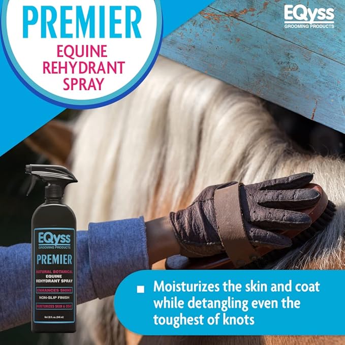 EQyss Premier Equine Horse Spray - Moisturizes Skin and Coat, Enhances Shine and Detangles, Prevents Dry Skin - Non-slip, Repels Dirt, USA-made