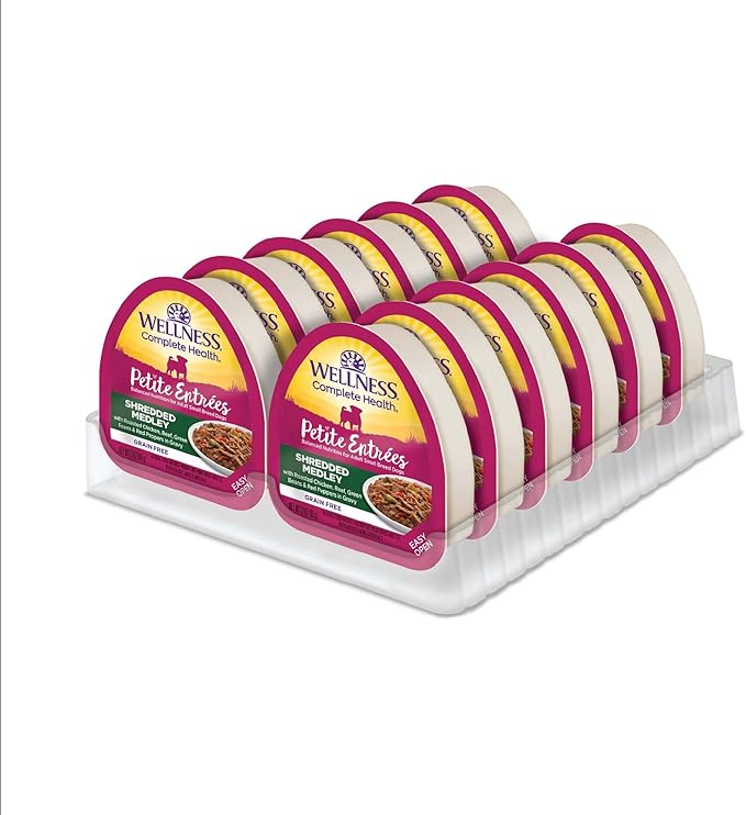 Wellness Petite Entrées Shredded Medley with Roasted Chicken, Beef, Green Beans & Red Peppers, 3-Ounce Cup (Pack of 12)