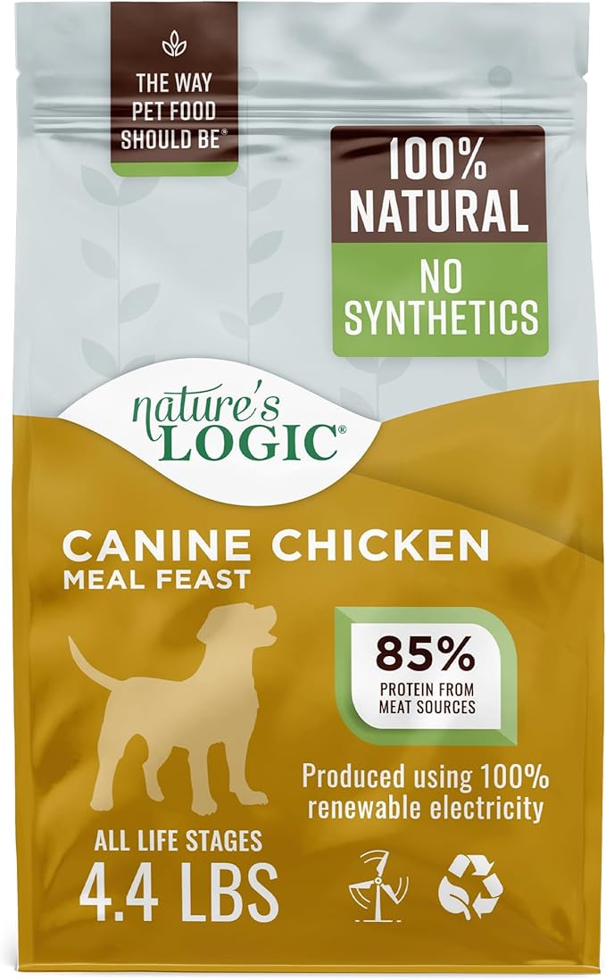 Nature's Logic Dry Dog Food - 100% Natural - No Synthetics - For All Ages, Sizes, Breeds - Free From Common Allergens, High Protein - Chicken Meal Feast, 4.4lbs