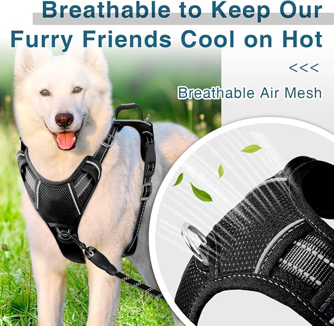 BARKBAY Dog Harness No Pull with ID Tag Pocket - Heavy Duty, Reflective, Easy Control for Large Dogs(Black,L)