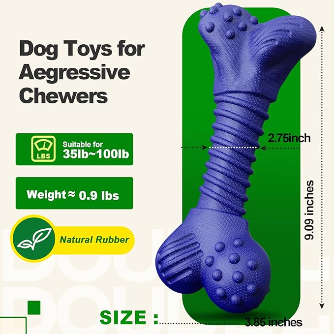 Dog Toys for Aggressive Chewers, Indestructible Chew Toys for Medium Large Dogs,Durable Rubber Dog Bones with Beef Flavor, Tough Dental Toy for Boredom Relief (Blue)