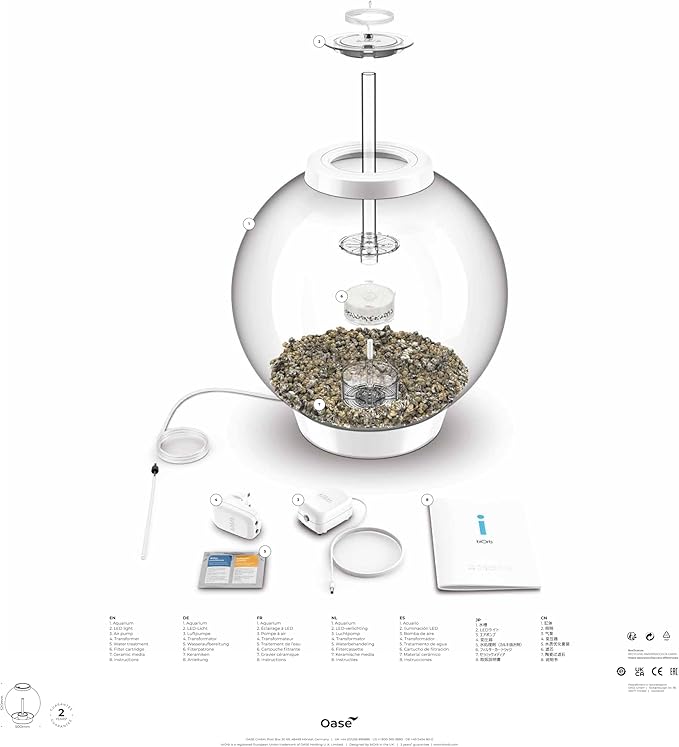 biOrb Classic 60 Acrylic 16-Gallon Aquarium with Multi-Color Remote-Controlled LED Lights Modern Tank for Tabletop Display, Silver