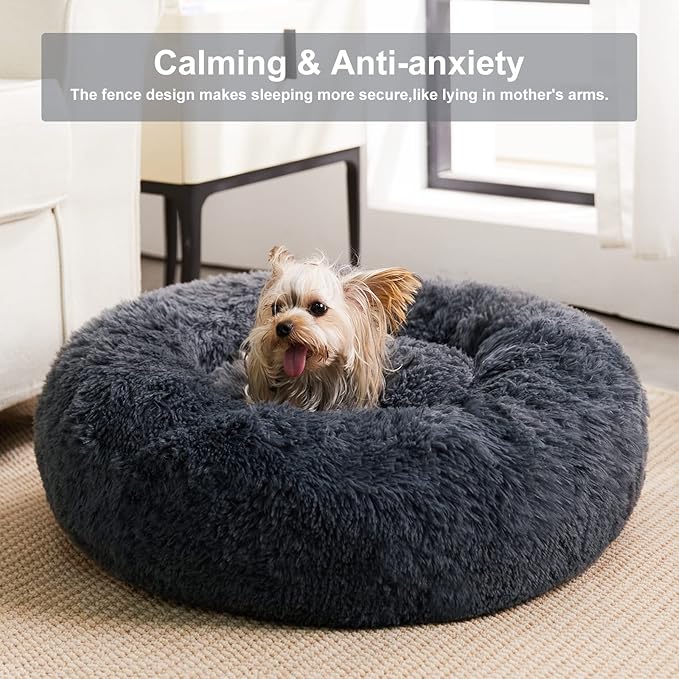 WNPETHOME Calming Dog Beds for Large Dogs, Anti-Anxiety Donut Large Pet Bed, Fluffy Faux Fur Plush Dog Bed，Warming Cozy Soft Round Pet Bed for Jumbo Dogs, Cat Cuddler Cushion Bed