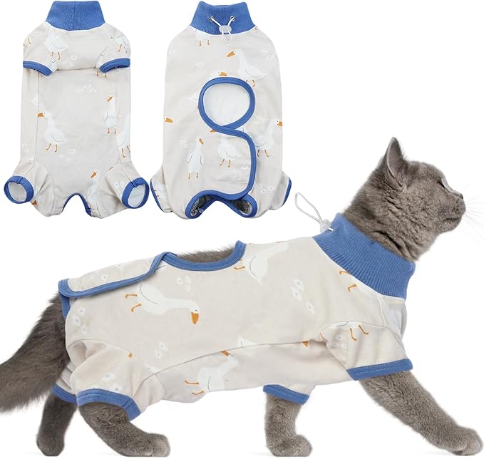 DENTRUN Cat Surgery Recovery Suit Female Male Soft Onesie, Kitten Surgical Collar Cone Alternative Shirt, Abdominal Wounds Anti-Licking Pajama for Small Pets Spay, Cat Body Suit Post Surgery