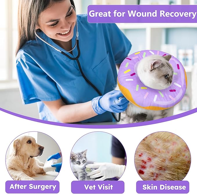 Cat Cone Collar Soft, Cat Recovery Collar for Wound Healing Cute Donut Adjustable Kitten Cones to Stop Licking Comfortable Lightweight Neck Elizabethan Collars for Kittens After Surgery