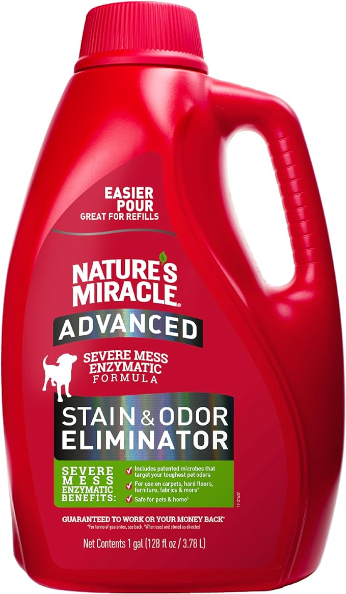 Nature’s Miracle Advanced Stain And Odor Eliminator for Dogs, Fresh Scent, Severe Mess Enzymatic Formula For Tough Pet Messes, 1 Gallon