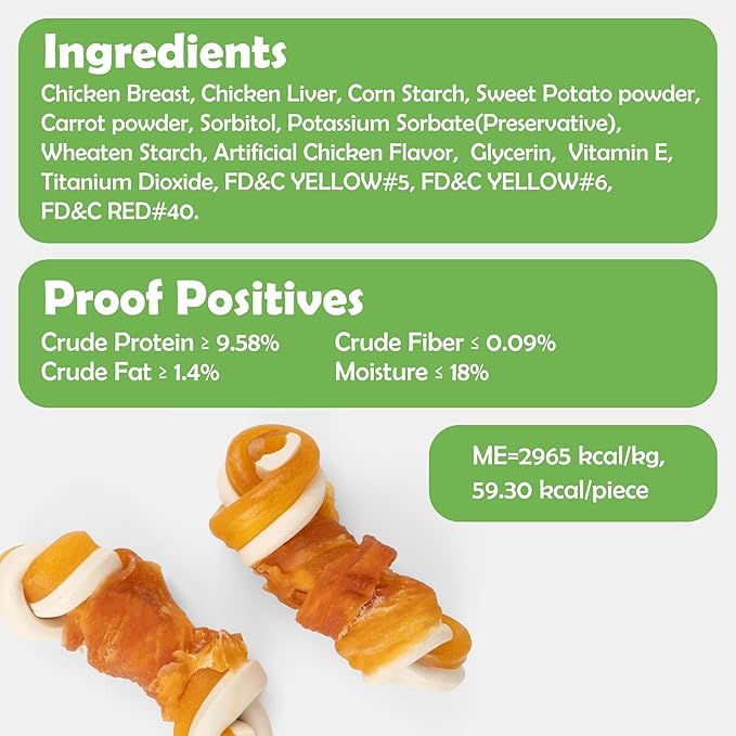 MON2SUN 2.5" Rawhide Free Dog Treats with Mixed Vegetables, Chicken Wrapped Mini Knot Bones for Small Dogs, Healthy Snacks for Balanced Nutrition, 10.6oz