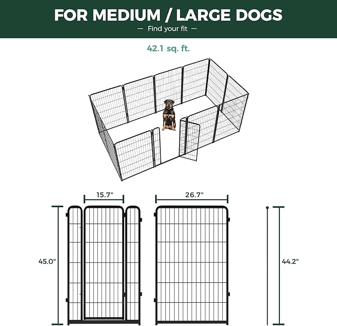 FXW Homeplus Unleashed Indoor Dog Playpen - Stress-Free and Safe Play, Heavy Duty 45 Inch 12 Wire Panels Dog Pen for Large Dogs, Black│Patented