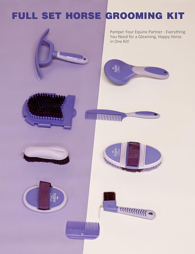 11PCS Horse Grooming Kit Curry Comb Sweat Scraper Horse Bathing Supplies Grooming Tools with Storage Bag Sugar Taro