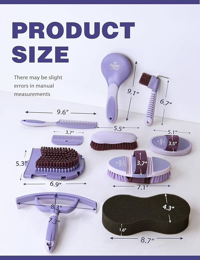 11PCS Horse Grooming Kit Curry Comb Sweat Scraper Horse Bathing Supplies Grooming Tools with Storage Bag Sugar Taro