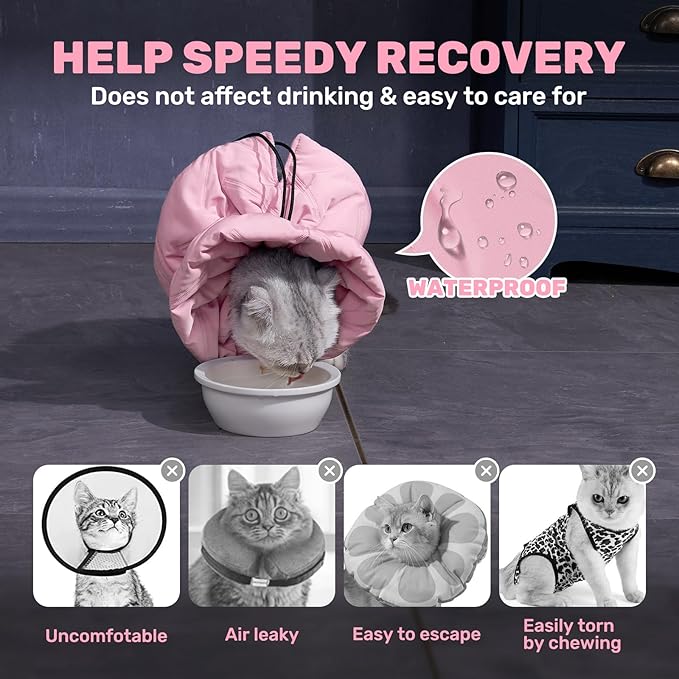 Adjustable Cat Recovery Cone Collar, Lightweight Soft Cat E-Collar Alternative After Spay, Waterproof Comfy Collars to Stop Licking Wound After Surgery, Protective Cone for Kittens/Puppies