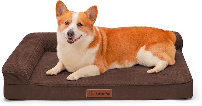 Orthopedic Dog Beds Large Sized Dog, 3 Inch Memory Foam Pet Bed for Medium and Large Dogs, Washable Removable Cover, Nonskid Bottom, Waterproof, 36x27 Inches L Brown Grey