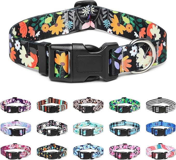 Mercano Adjustable Dog Collar - Special Design Patterns, Soft Nylon Comfortable Sturdy Pet Collar for Small Medium Large Dogs (XS, Floral Orange)