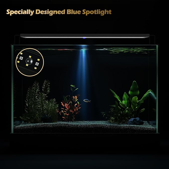 GLOWRIUM LED Aquarium Light with Remote, Full Spectrum Fish Tank Light with Auto Timer, IP67 Waterproof Freshwater Planted Tank Light, Dimmable RGB+W+Moon LEDs with High Performance (36W 48-53inch)