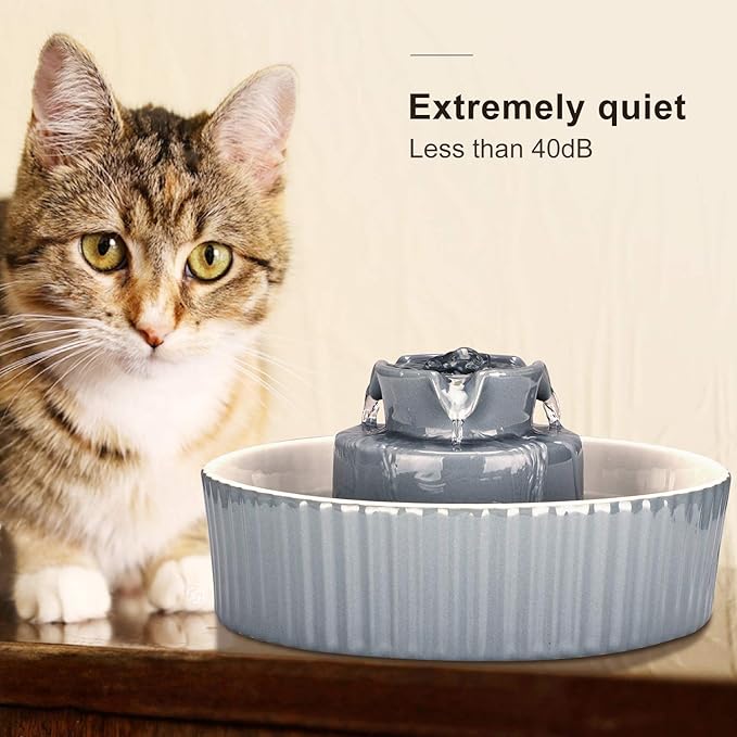 Ceramic Cat Water Fountain, 2.1L/71oz Cupcake Pet Water Fountain for Dog and Cat Indoor, 2 Ultra Quiet Pumps & 3 Carbon Filters
