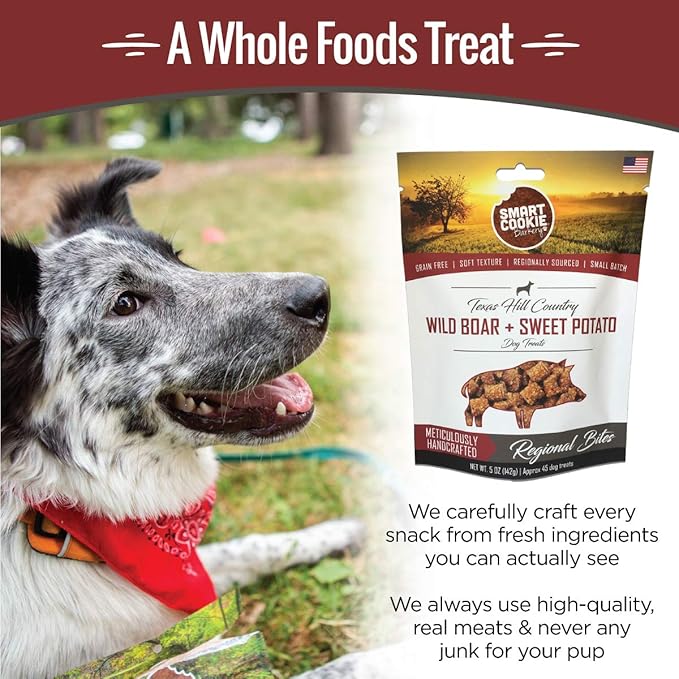 Smart Cookie All Natural Dog Treats - Wild Boar & Sweet Potato - Training Treats for Dogs with Allergies, Sensitive Stomachs - Soft Dog Treats, Chewy, Grain Free, Human-Grade, Made in USA - 5oz Bag