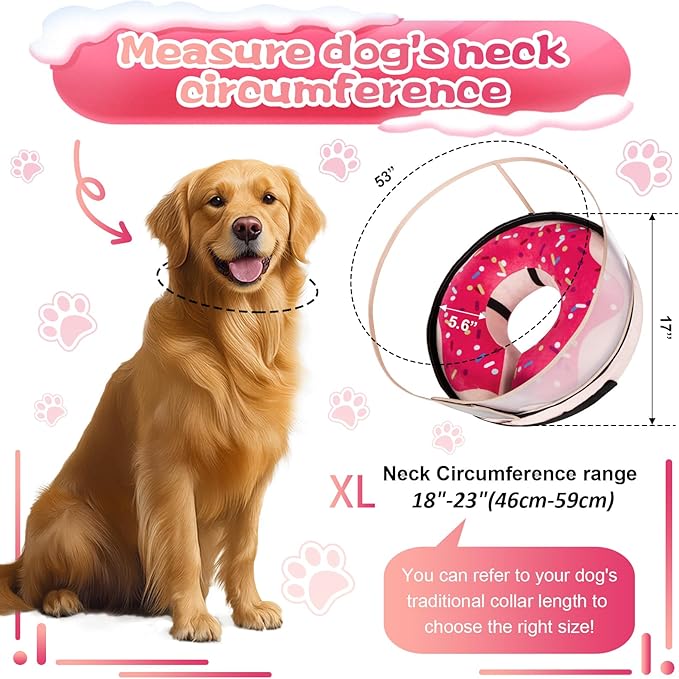 Inflatable Dog Cone Collar with Detachable Enhanced Anti-Licking Shield, Soft Neck Donut Collar for Dogs After Surgery, Adjustable Dog Cone Alternative for Large Medium Small Dogs & Cats