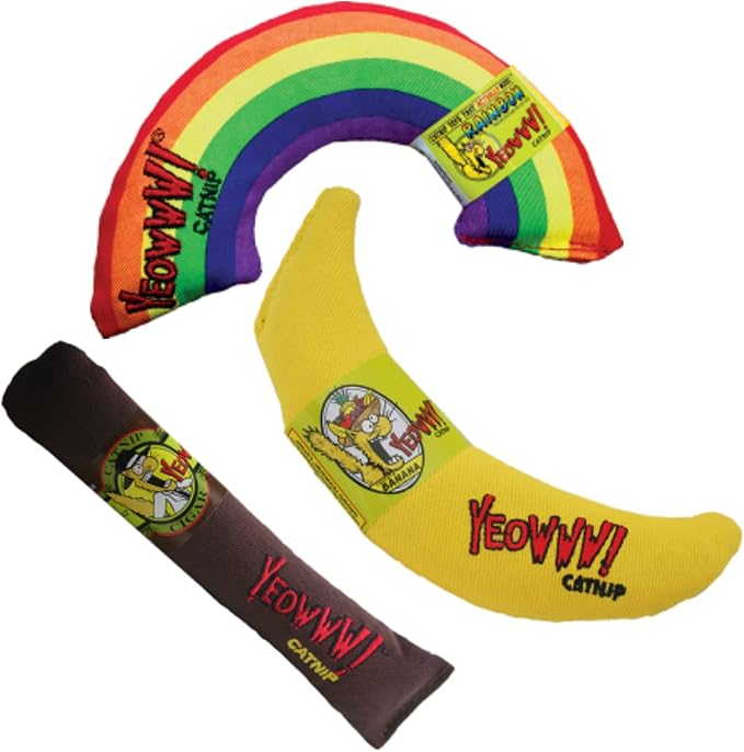 Yeowww! Catnip Toy Variety Pack ? Cigar & Banana & Rainbow ? Made in USA