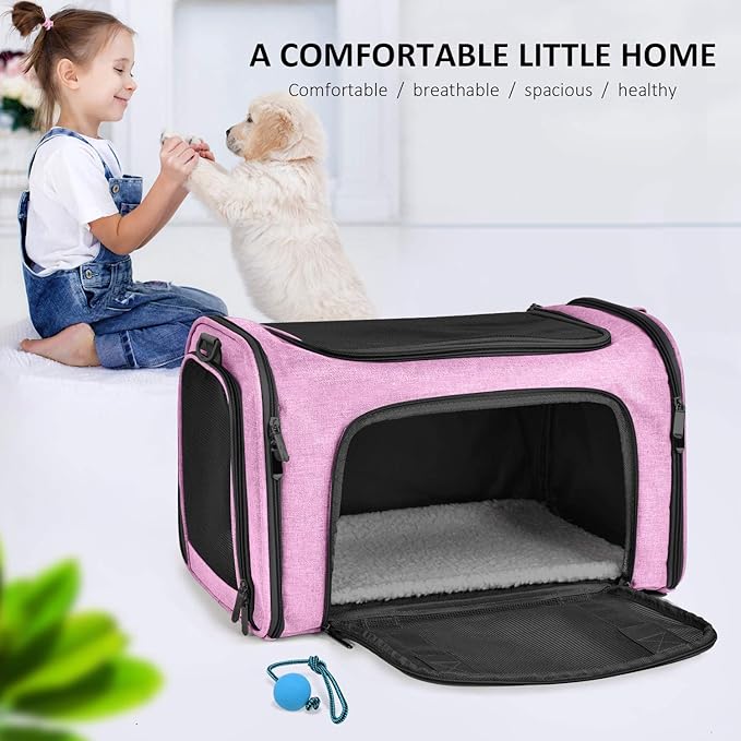 Large Cat Carriers Dog Carrier Pet Carrier for Large Cats Dogs Puppies up to 25Lbs, Big Dog Carrier Soft Sided, Collapsible Travel Puppy Carrier - Large - Pink